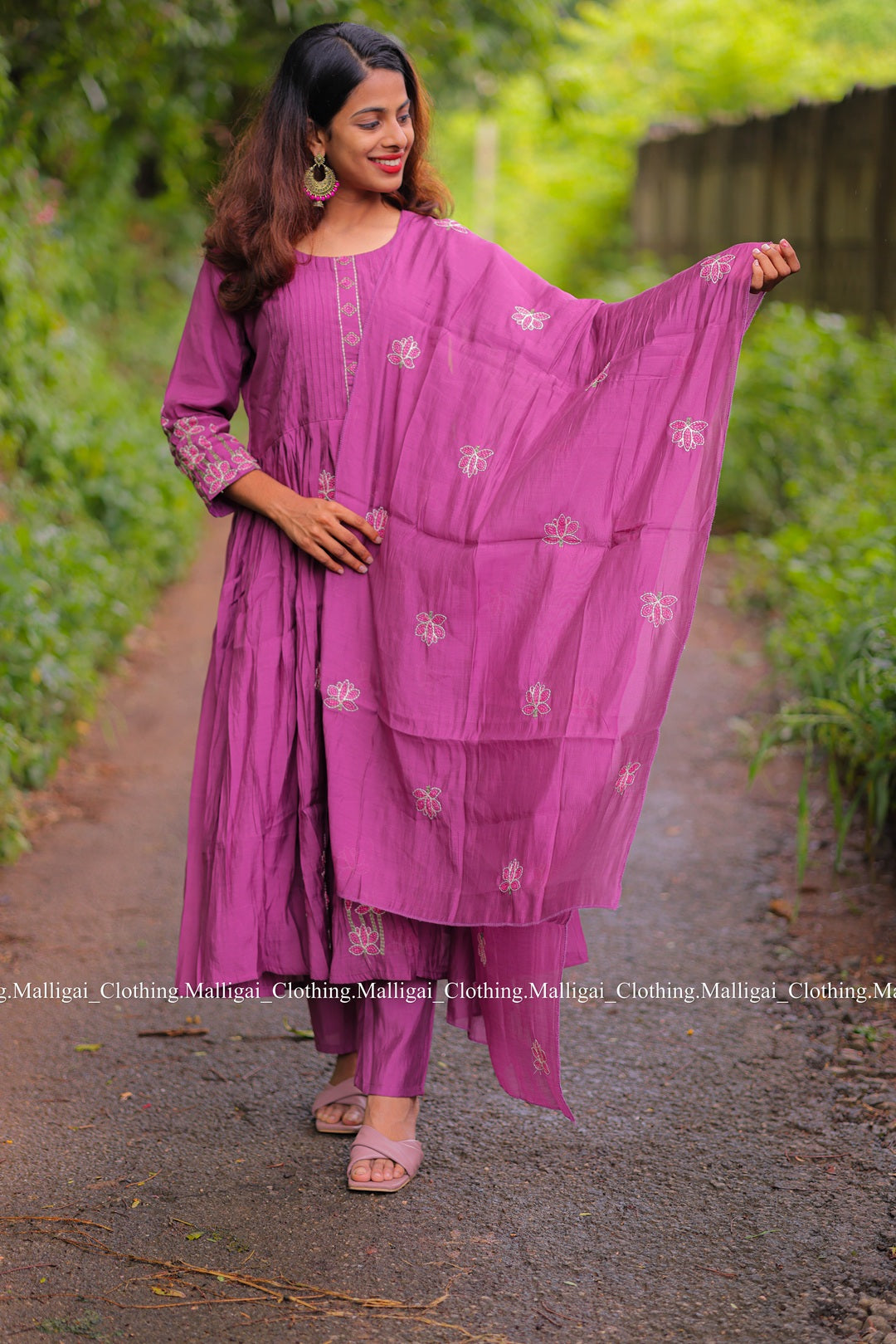 Chanderi Silk - Purple 3 piece salwar suit with Lining