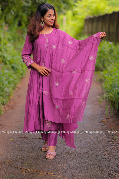Chanderi Silk - Purple 3 piece salwar suit with Lining