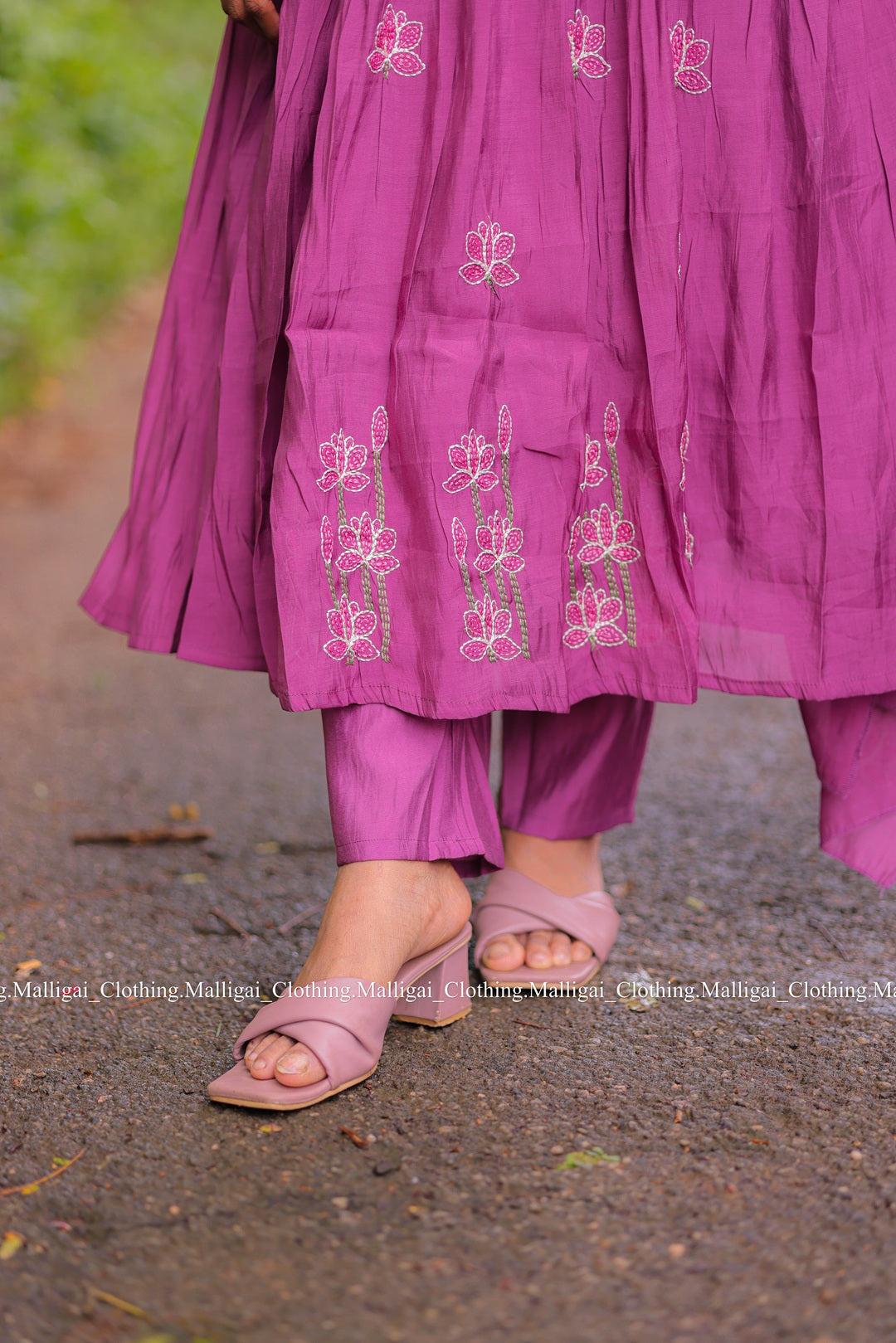 Chanderi Silk - Purple 3 piece salwar suit with Lining