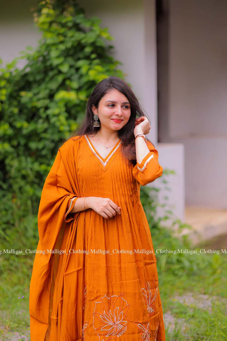 Rust Orange Chanderi Silk - 3 Piece Salwar Suit