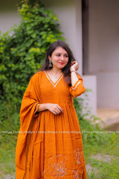 Light Brow Chanderi Silk - 3 Piece Salwar Suit