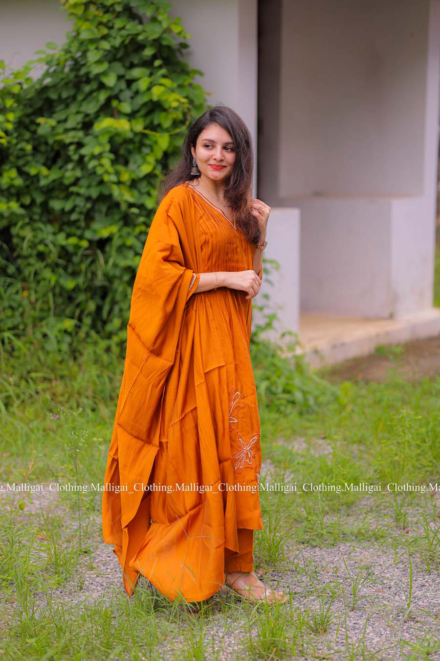 Rust Orange Chanderi Silk - 3 Piece Salwar Suit