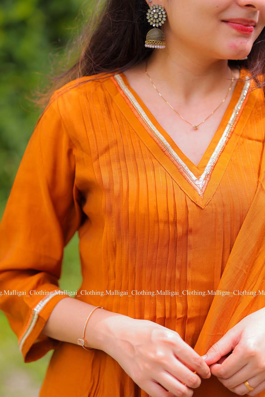Rust Orange Chanderi Silk - 3 Piece Salwar Suit