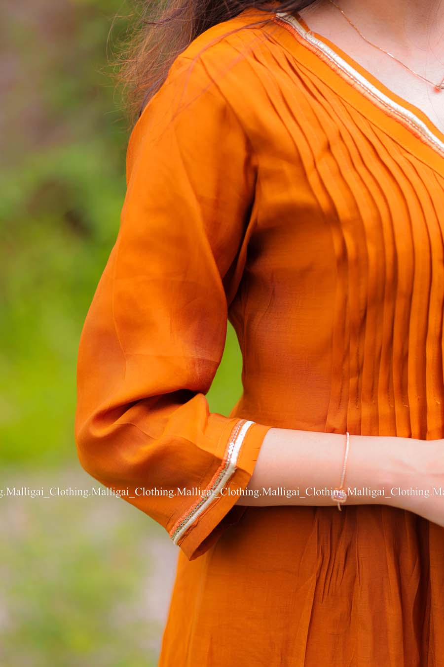 Rust Orange Chanderi Silk - 3 Piece Salwar Suit