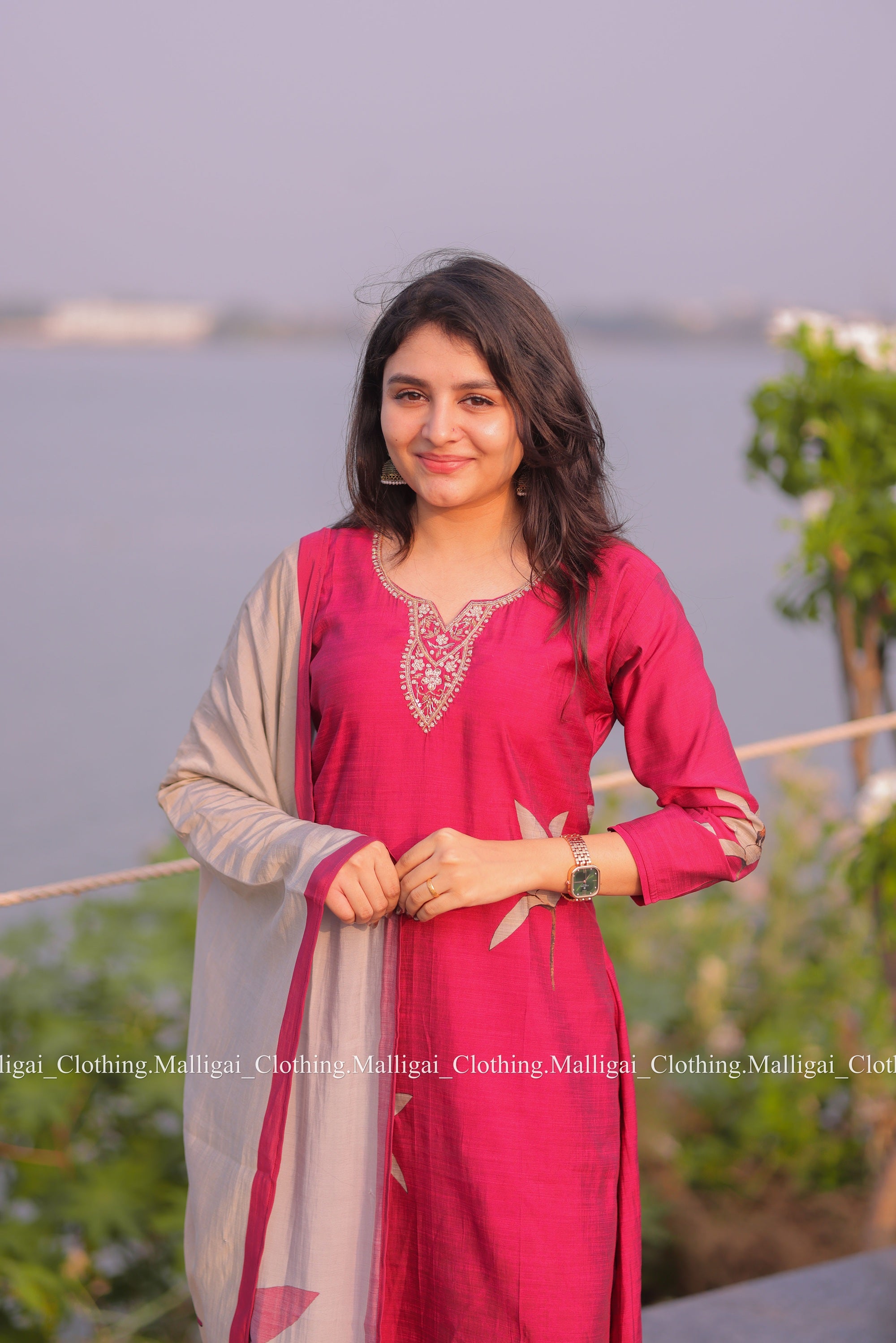 Muslin Salwar Suit Set with Top, Pant and Dupatta with Pockets