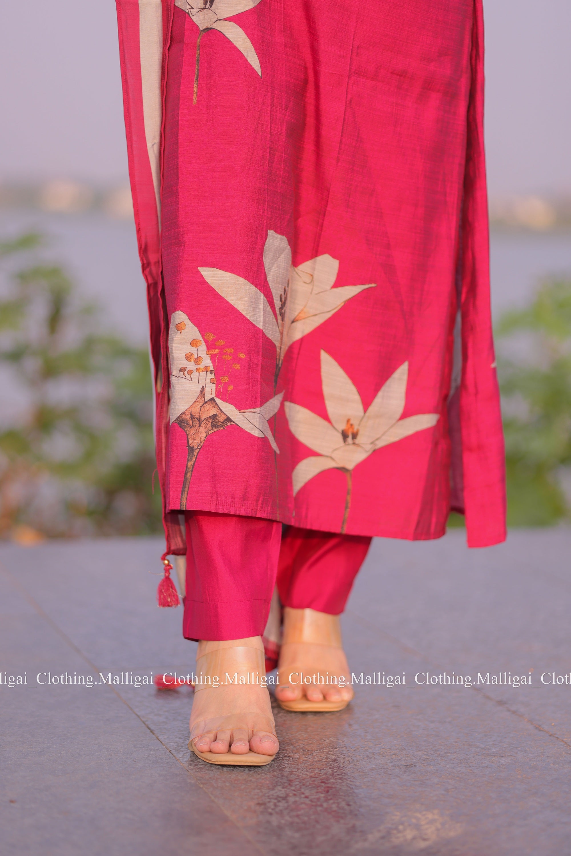 Muslin Salwar Suit Set with Top, Pant and Dupatta with Pockets