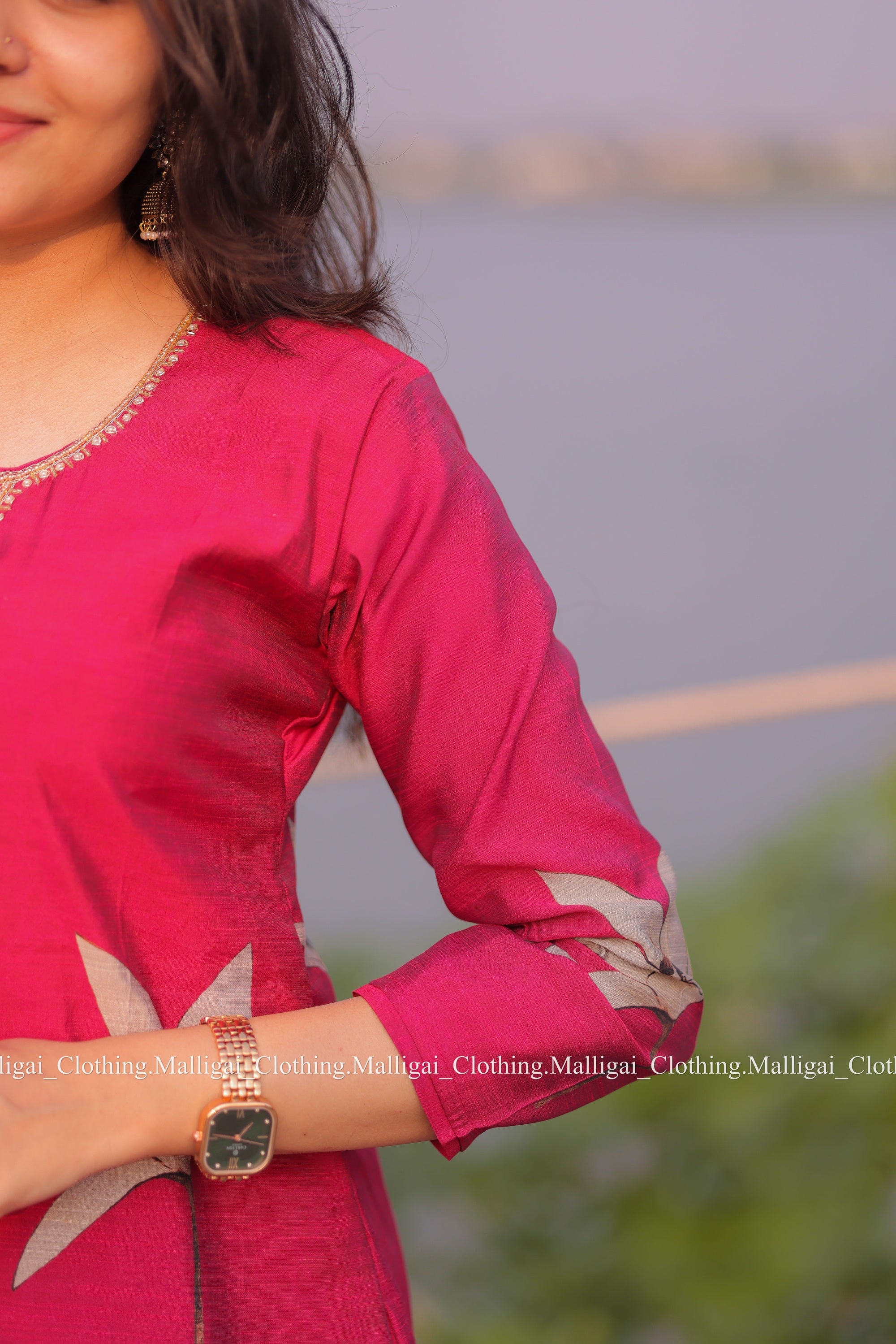 Muslin Salwar Suit Set with Top, Pant and Dupatta with Pockets