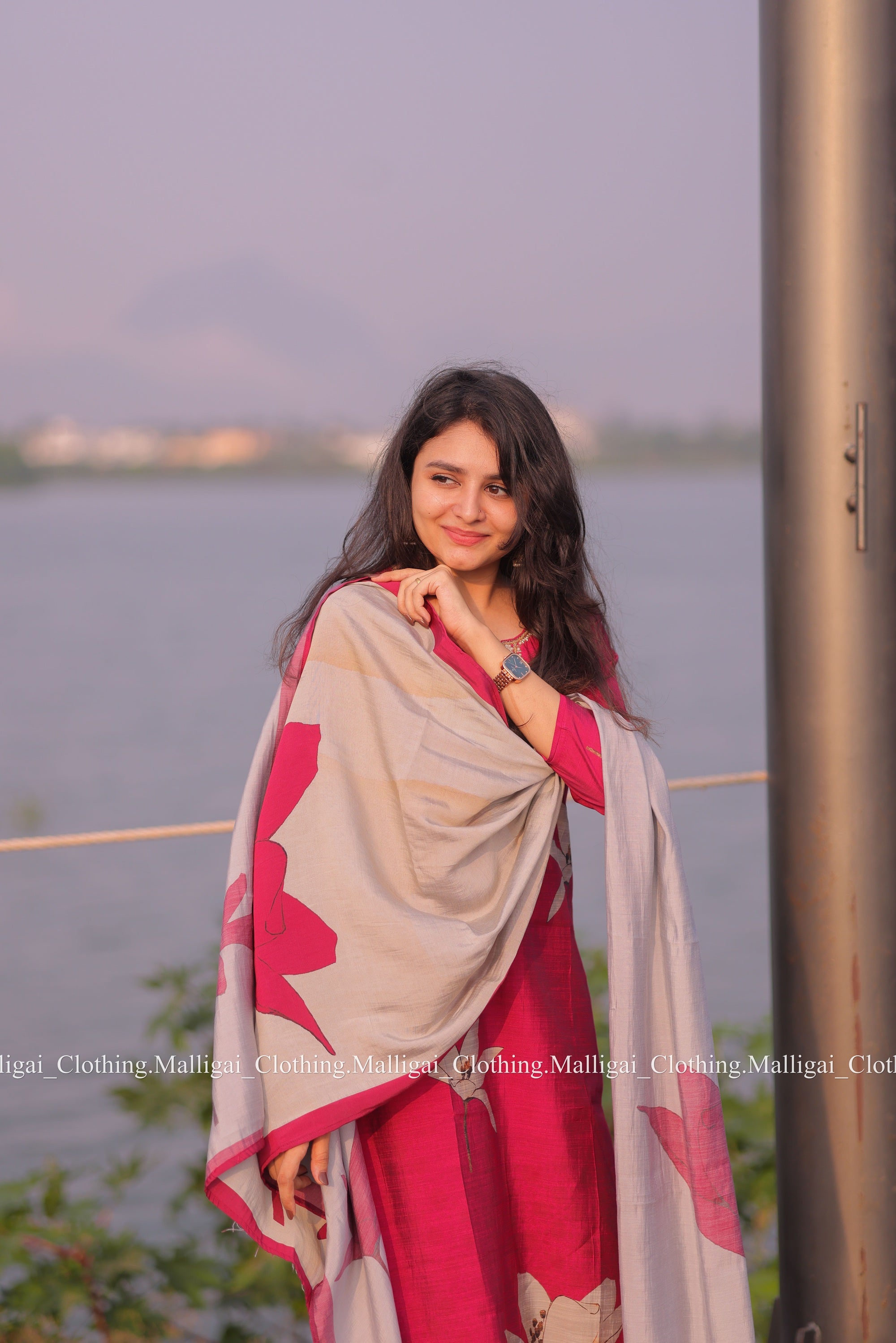 Muslin Salwar Suit Set with Top, Pant and Dupatta with Pockets