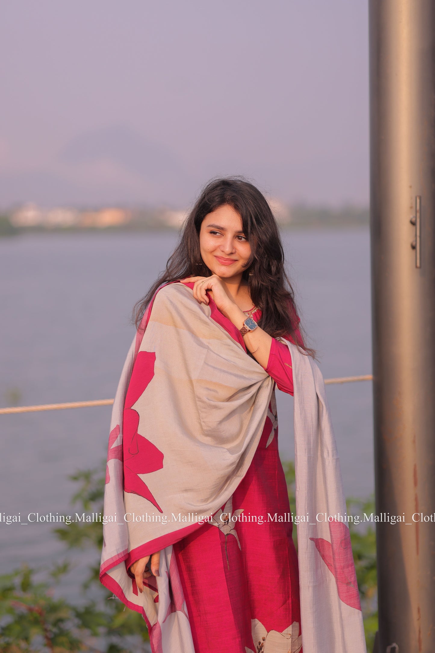 Muslin Salwar Suit Set with Top, Pant and Dupatta with Pockets