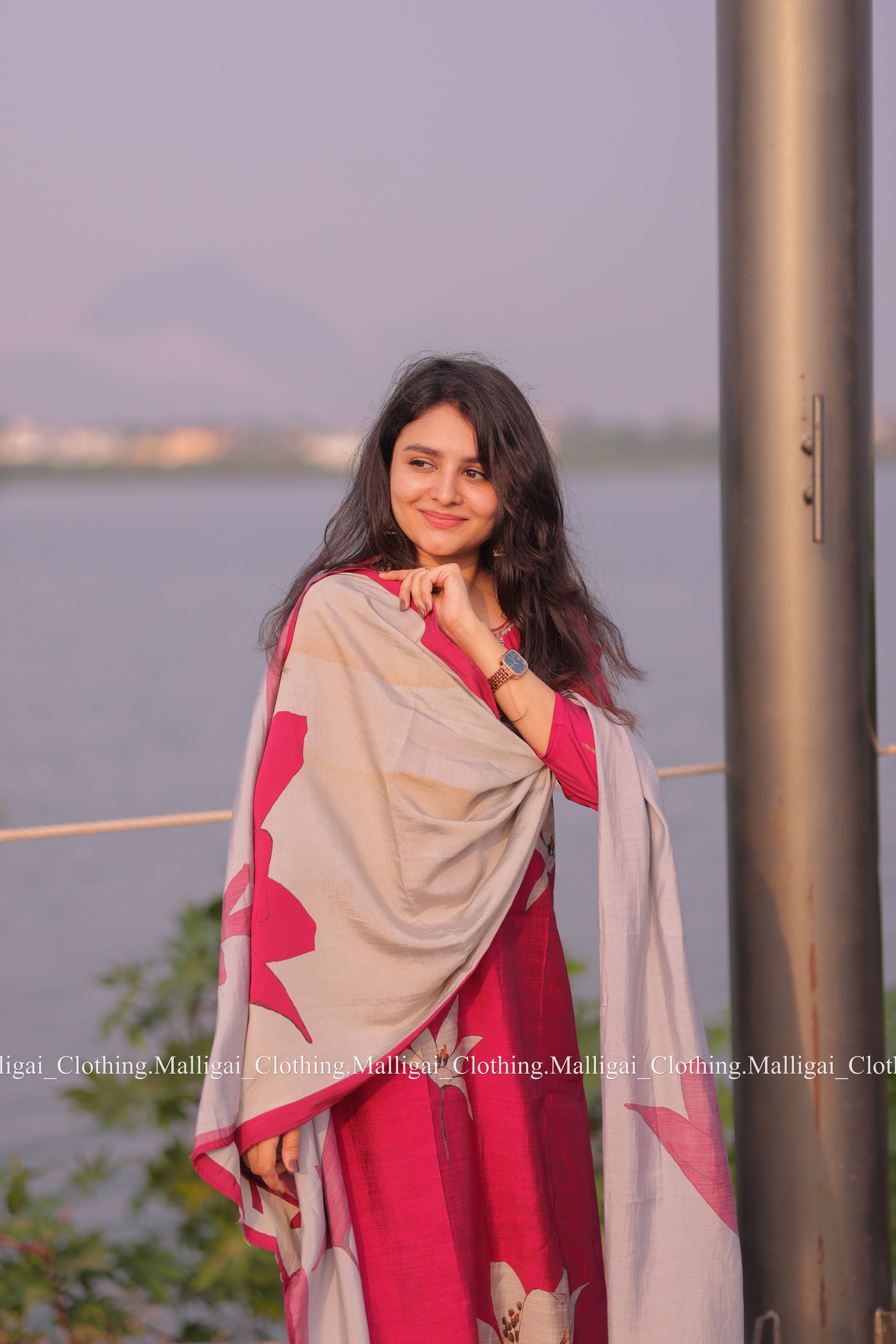 Muslin Salwar Suit Set with Top, Pant and Dupatta with Pockets