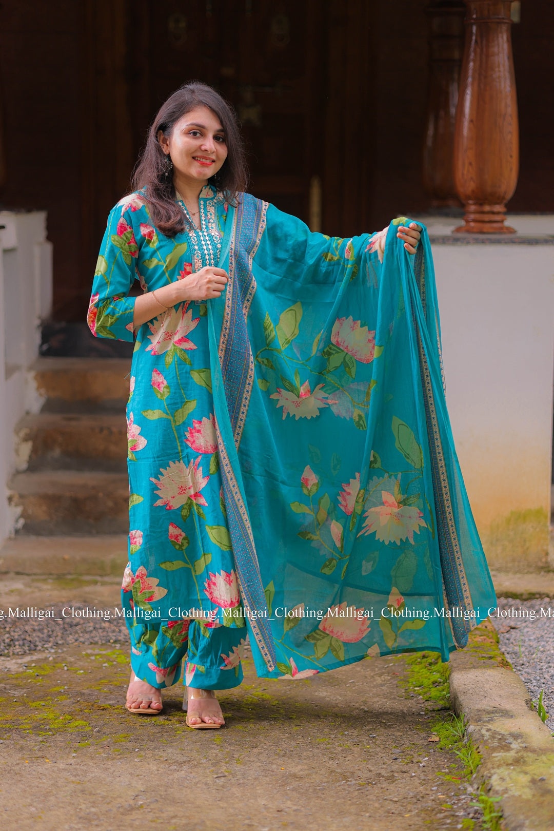 Teal Blue Cotton Salwar Suit - 3-piece salwar suit
