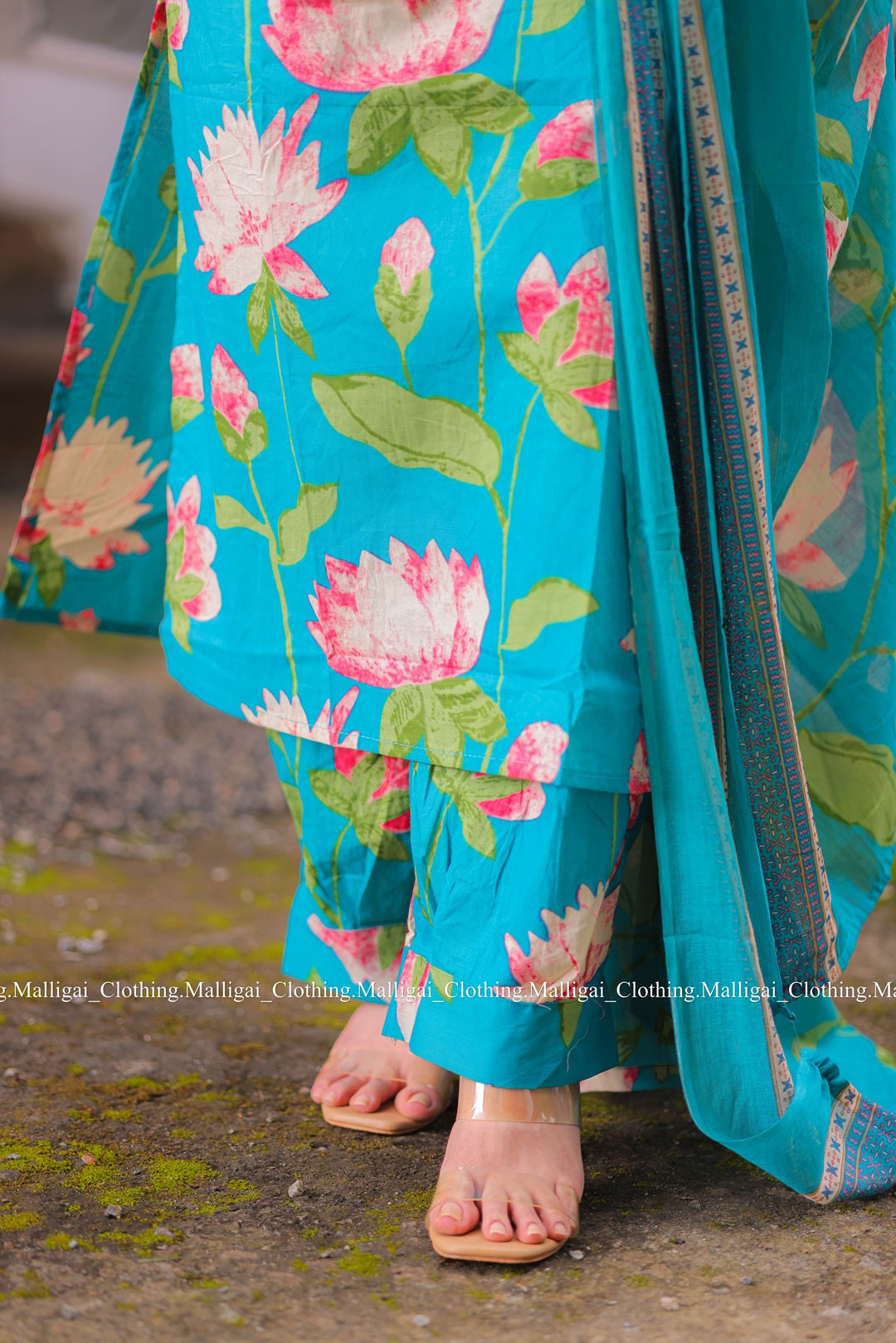 Teal Blue Cotton Salwar Suit - 3-piece salwar suit