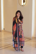 Muslin Salwar Suit Set with Top, Pant and Dupatta with Pockets - Black