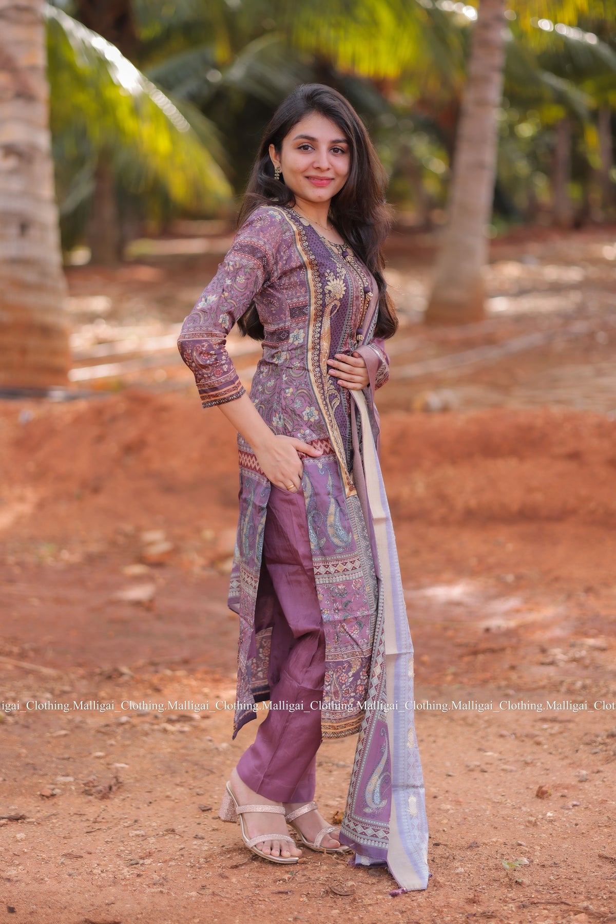 Russian Silk Jacquard with hand work in Daman Salwar Suit Set with Top, Pant and Dupatta with Pockets - Onion Pink