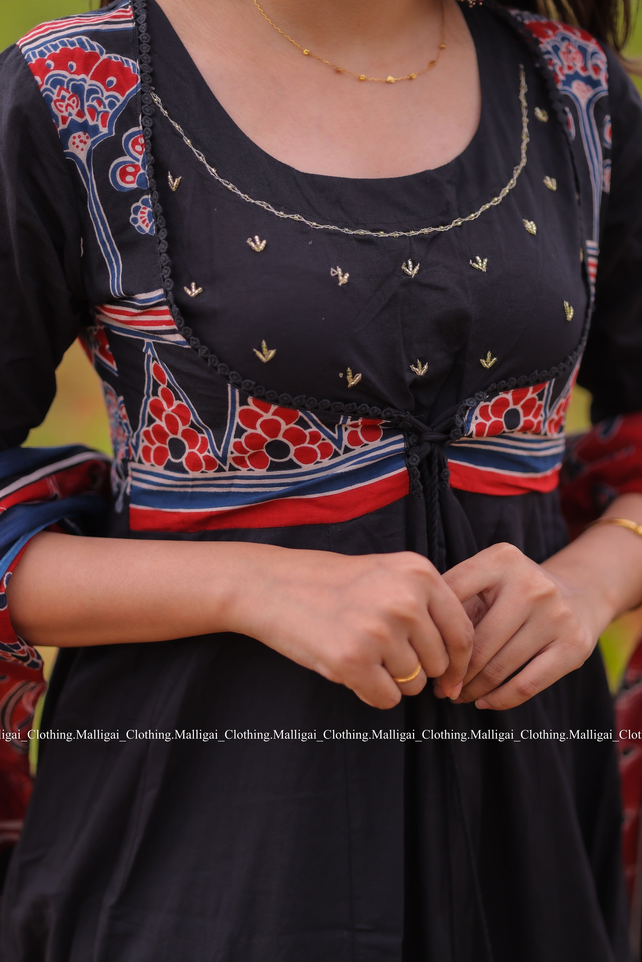 Roja Inspired Printed Anarkali Pure Cotton Kurta with Trousers and Dupatta - Black