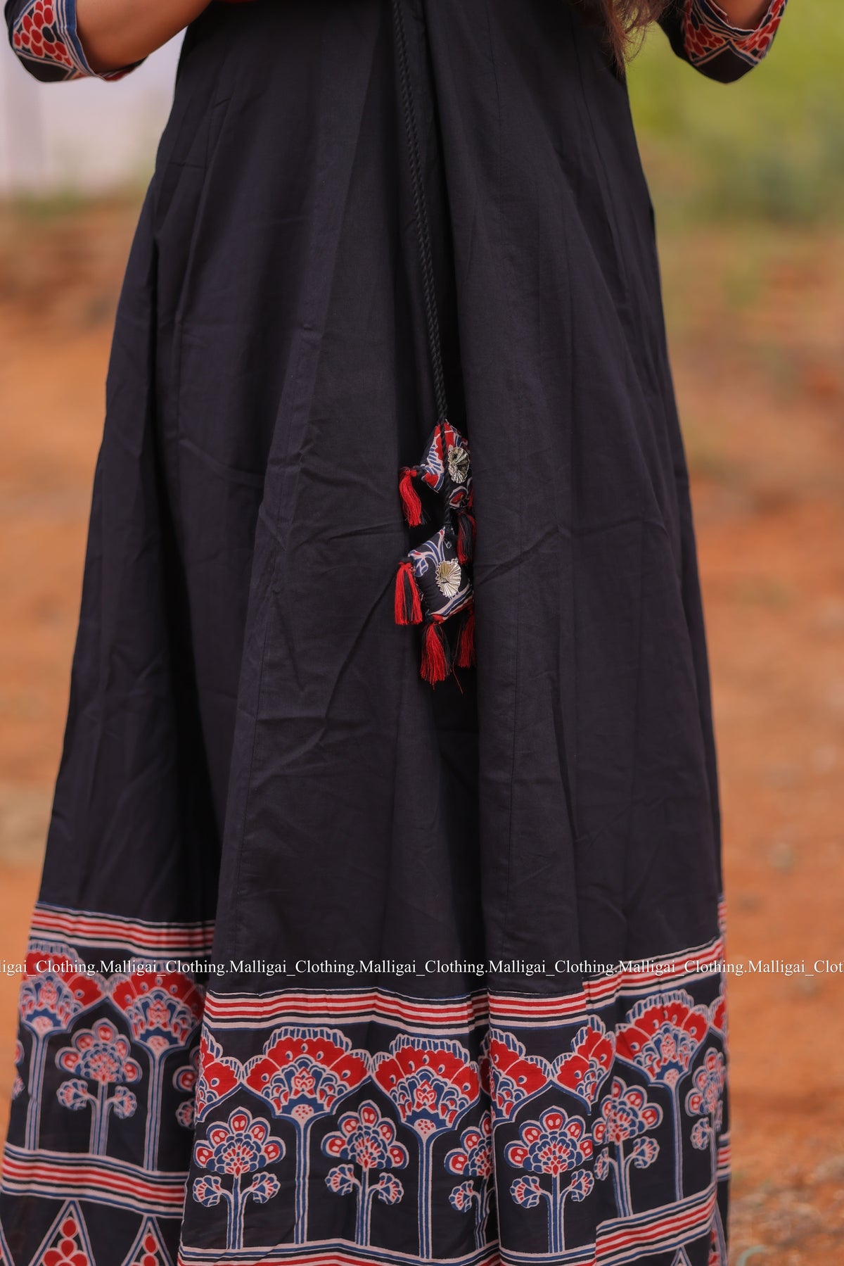 Roja Inspired Printed Anarkali Pure Cotton Kurta with Trousers and Dupatta - Black