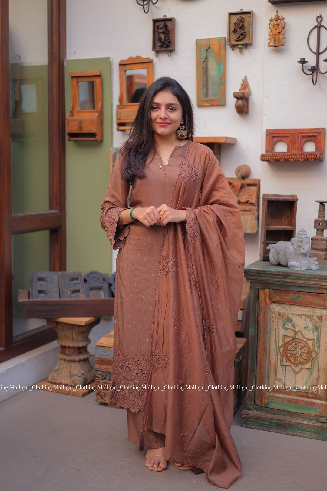 Chocolate Brown Silk - 3 Piece Salwar Suit