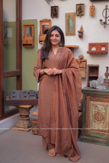 Chocolate Brown Silk - 3 Piece Salwar Suit