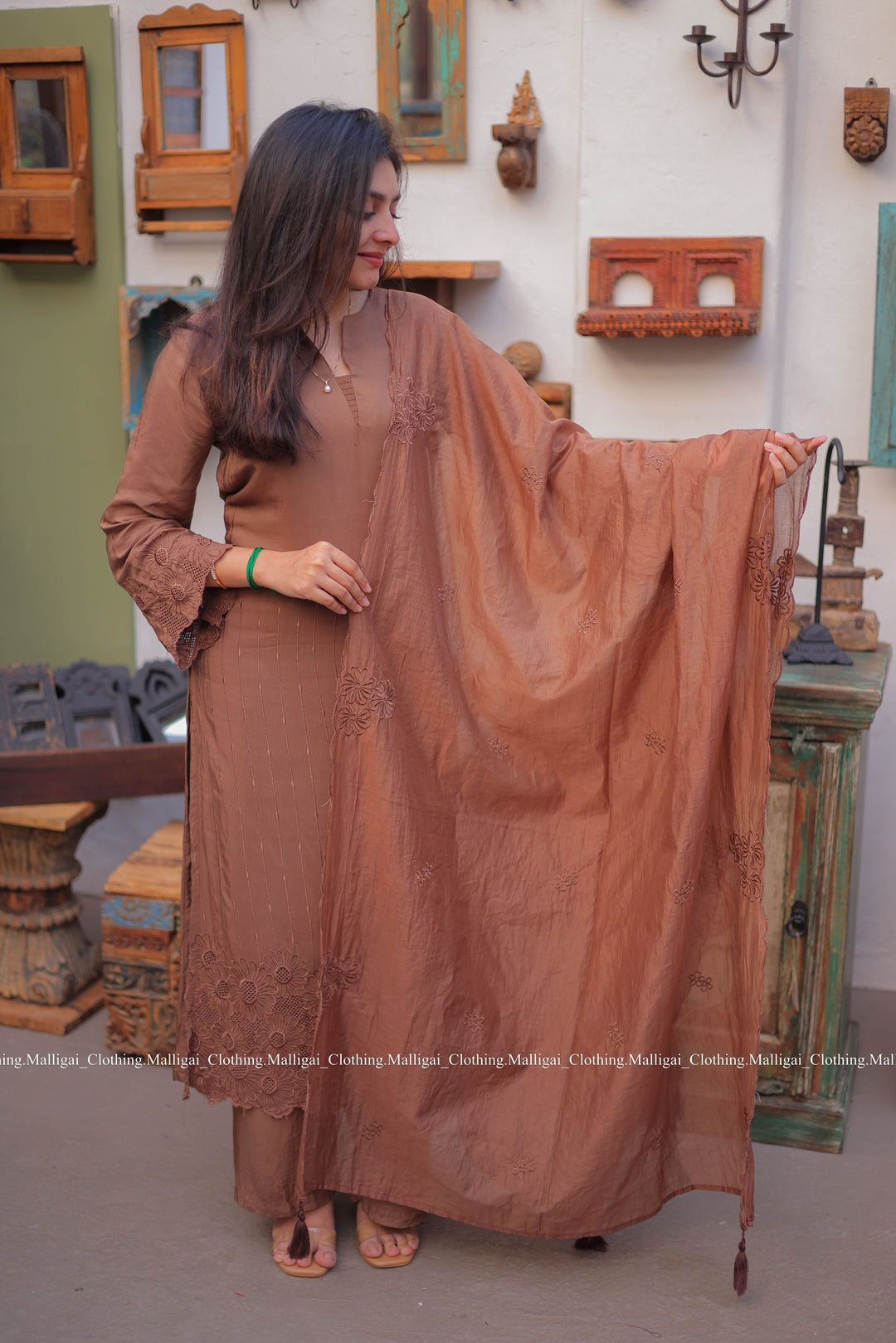 Chocolate Brown Silk - 3 Piece Salwar Suit