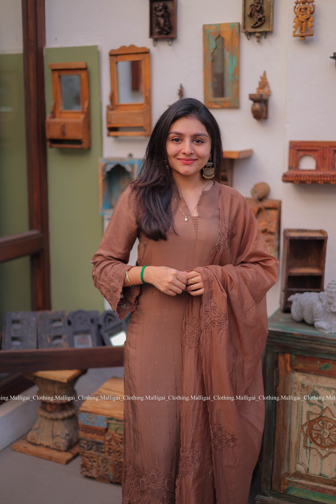Chocolate Brown Silk - 3 Piece Salwar Suit