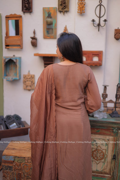 Chocolate Brown Silk - 3 Piece Salwar Suit