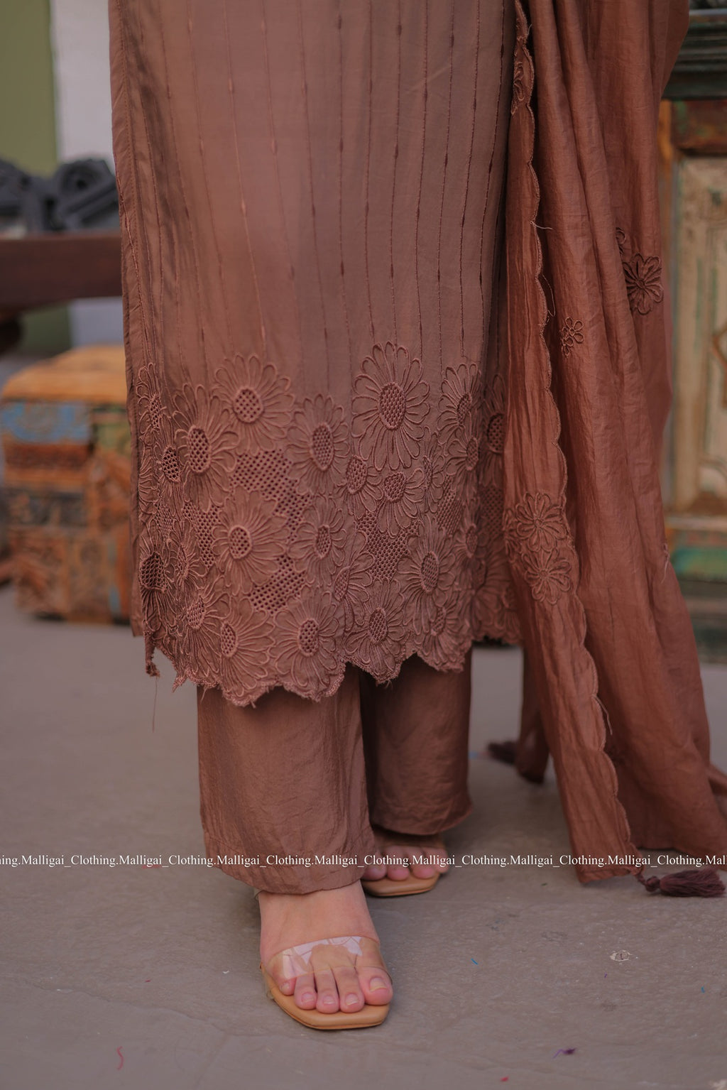 Chocolate Brown Silk - 3 Piece Salwar Suit