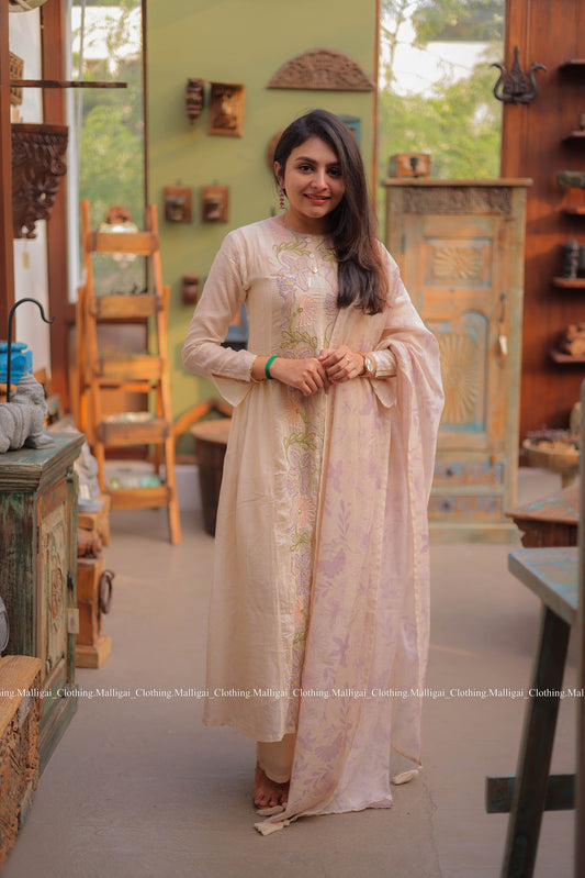 Chanderi Silk Beige - 3 Piece Salwar Suit