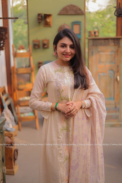 Chanderi Silk Beige - 3 Piece Salwar Suit