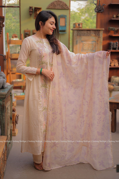 Chanderi Silk Beige - 3 Piece Salwar Suit