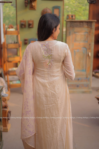 Chanderi Silk Beige - 3 Piece Salwar Suit