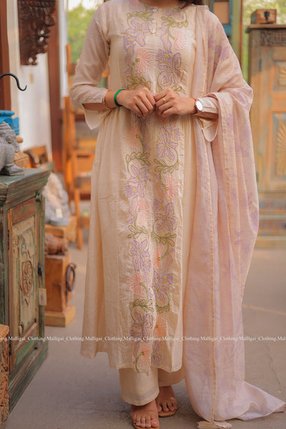 Chanderi Silk Beige - 3 Piece Salwar Suit