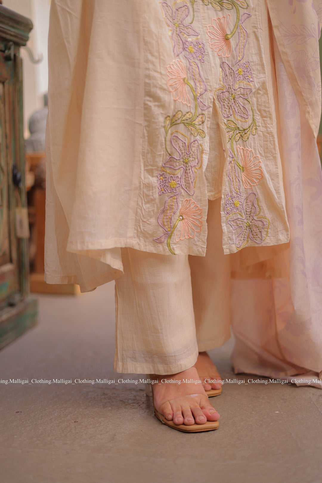 Chanderi Silk Beige - 3 Piece Salwar Suit