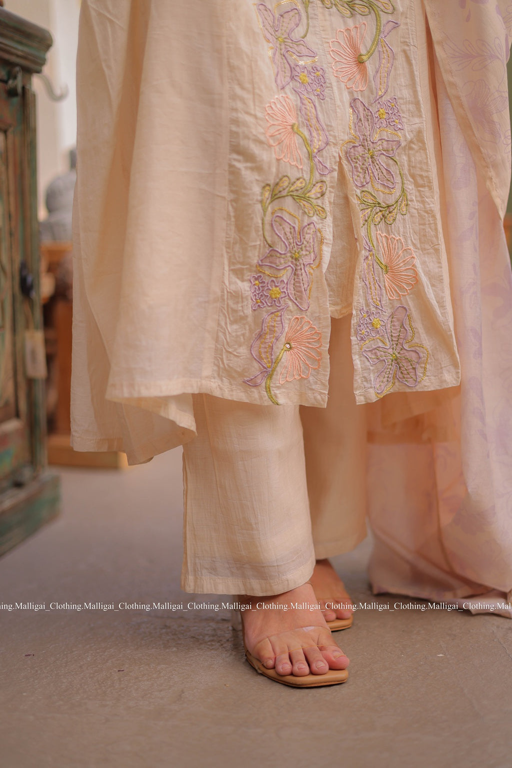 Chanderi Silk Beige - 3 Piece Salwar Suit
