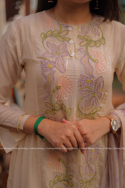 Chanderi Silk Beige - 3 Piece Salwar Suit