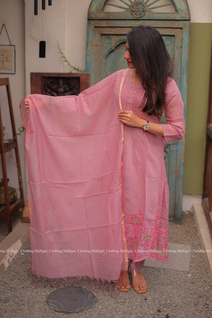 Chanderi Silk Light Pink - 3 Piece Salwar Suit