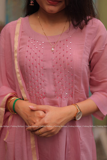 Chanderi Silk Light Pink - 3 Piece Salwar Suit