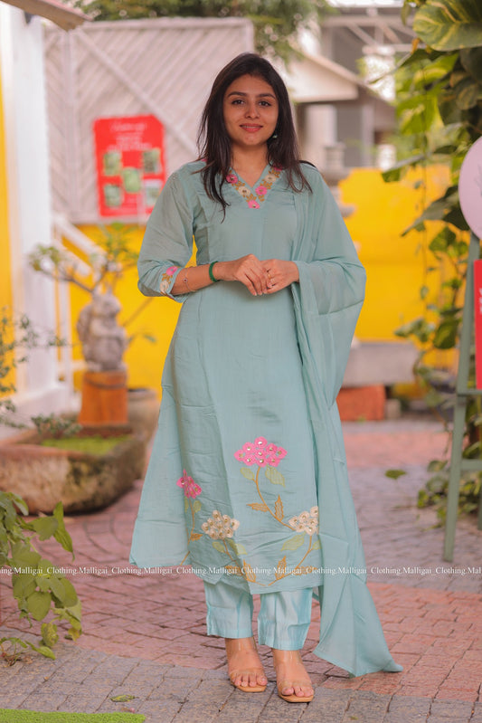 Chanderi Silk Light Sky Blue - 3 Piece Salwar Suit