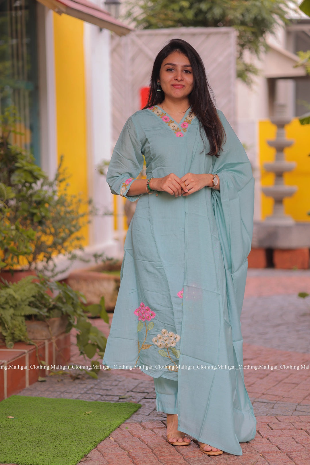 Chanderi Silk Light Sky Blue - 3 Piece Salwar Suit