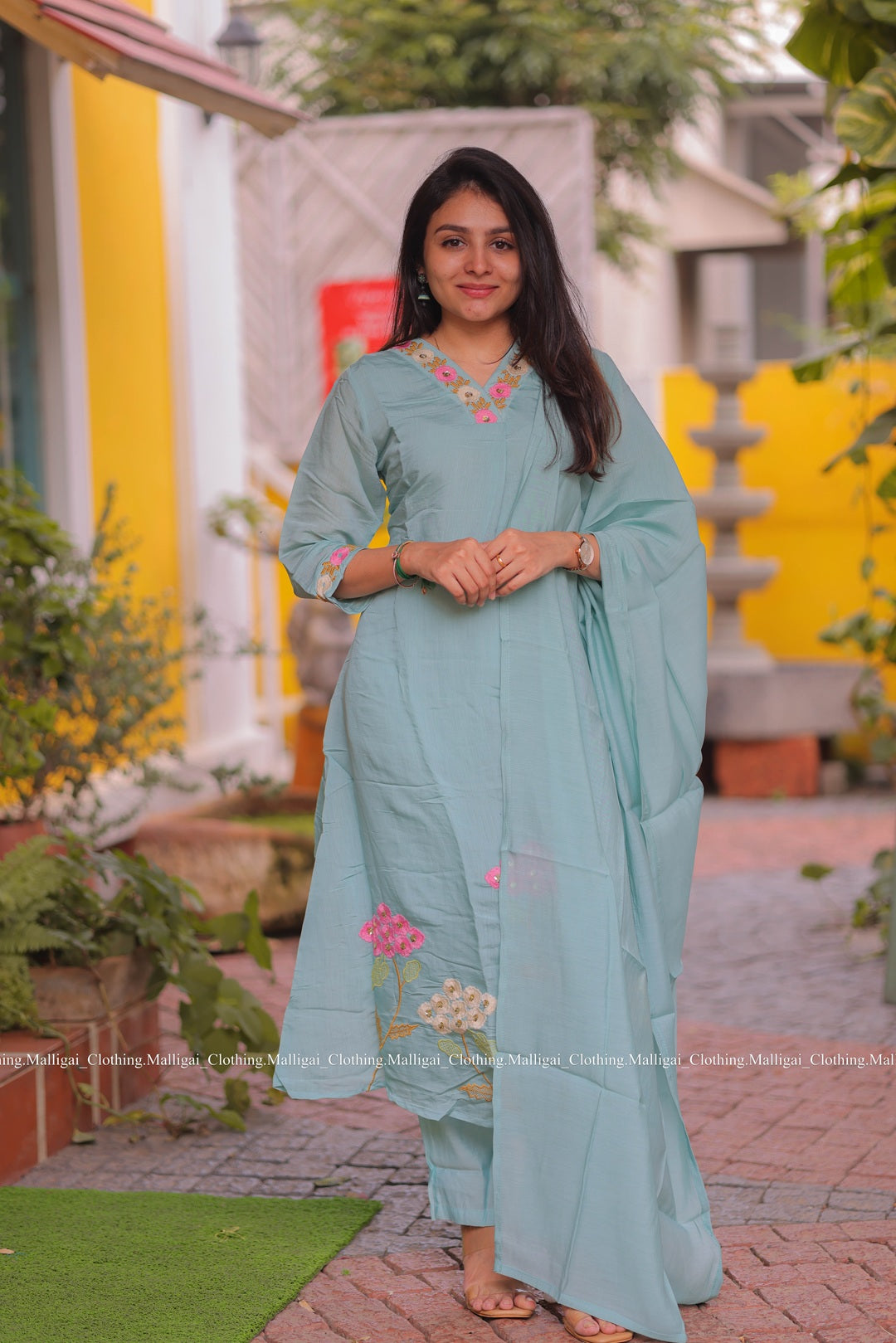 Chanderi Silk Light Sky Blue - 3 Piece Salwar Suit