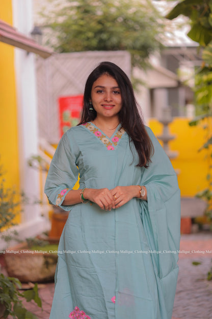 Chanderi Silk Light Sky Blue - 3 Piece Salwar Suit