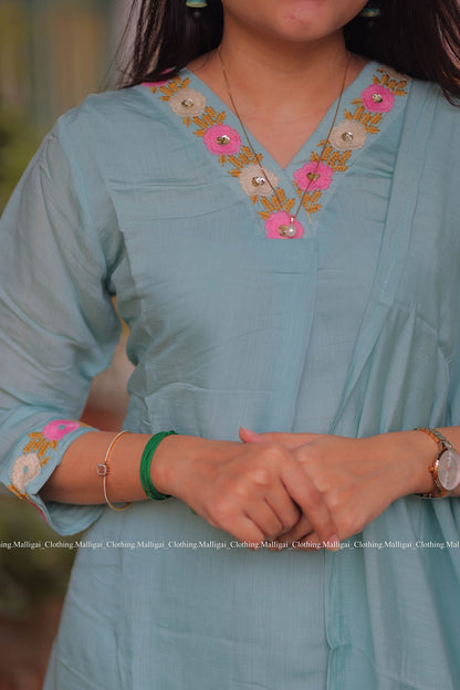 Chanderi Silk Light Sky Blue - 3 Piece Salwar Suit