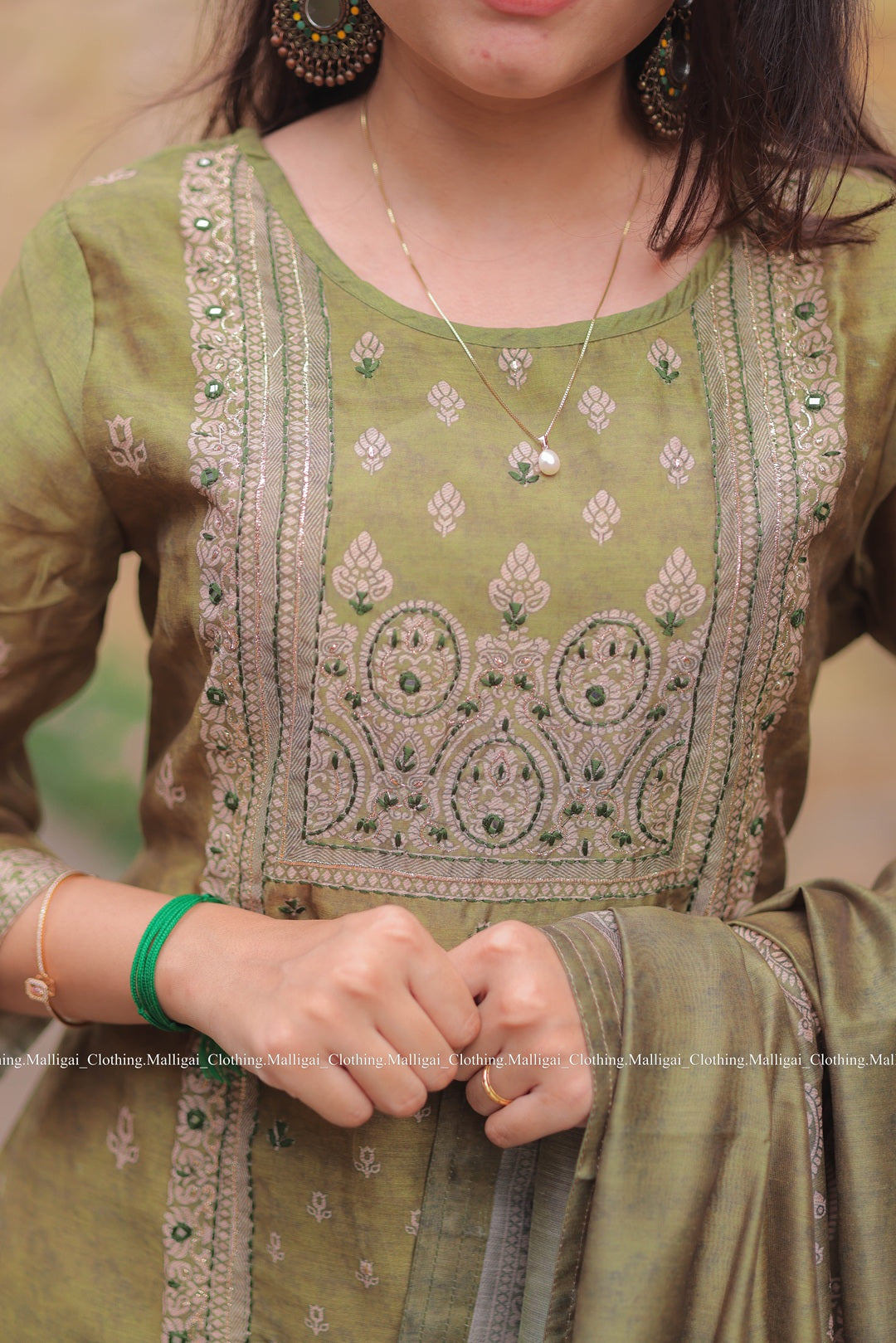Bottle Green Silk Handloom Salwar Suit Set with Top, Pant and Dupatta with Pockets