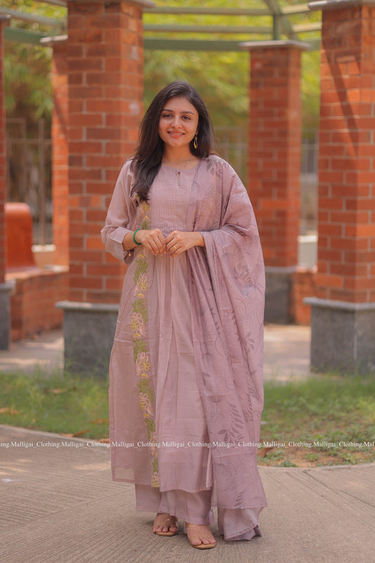 Chanderi Silk - 3 Piece Salwar Suit - Lavender