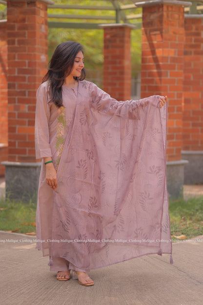 Chanderi Silk - 3 Piece Salwar Suit - Lavender