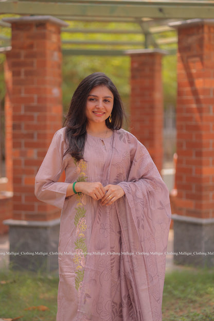 Chanderi Silk - 3 Piece Salwar Suit - Lavender