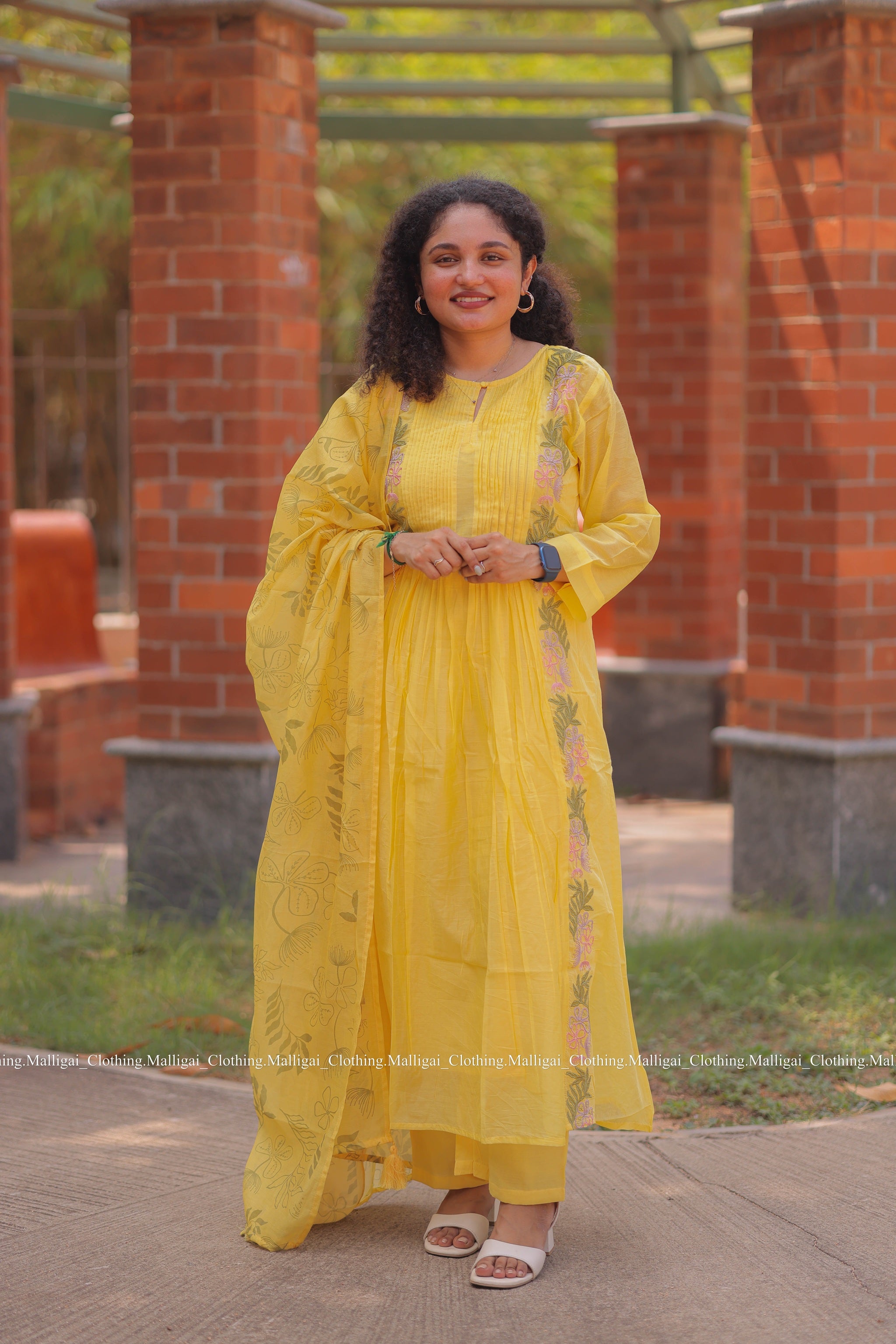 Chanderi Silk - 3 Piece Salwar Suit - Yellow