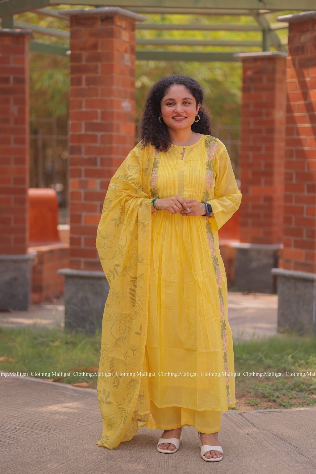 Chanderi Silk - 3 Piece Salwar Suit - Yellow