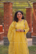 Chanderi Silk - 3 Piece Salwar Suit - Yellow