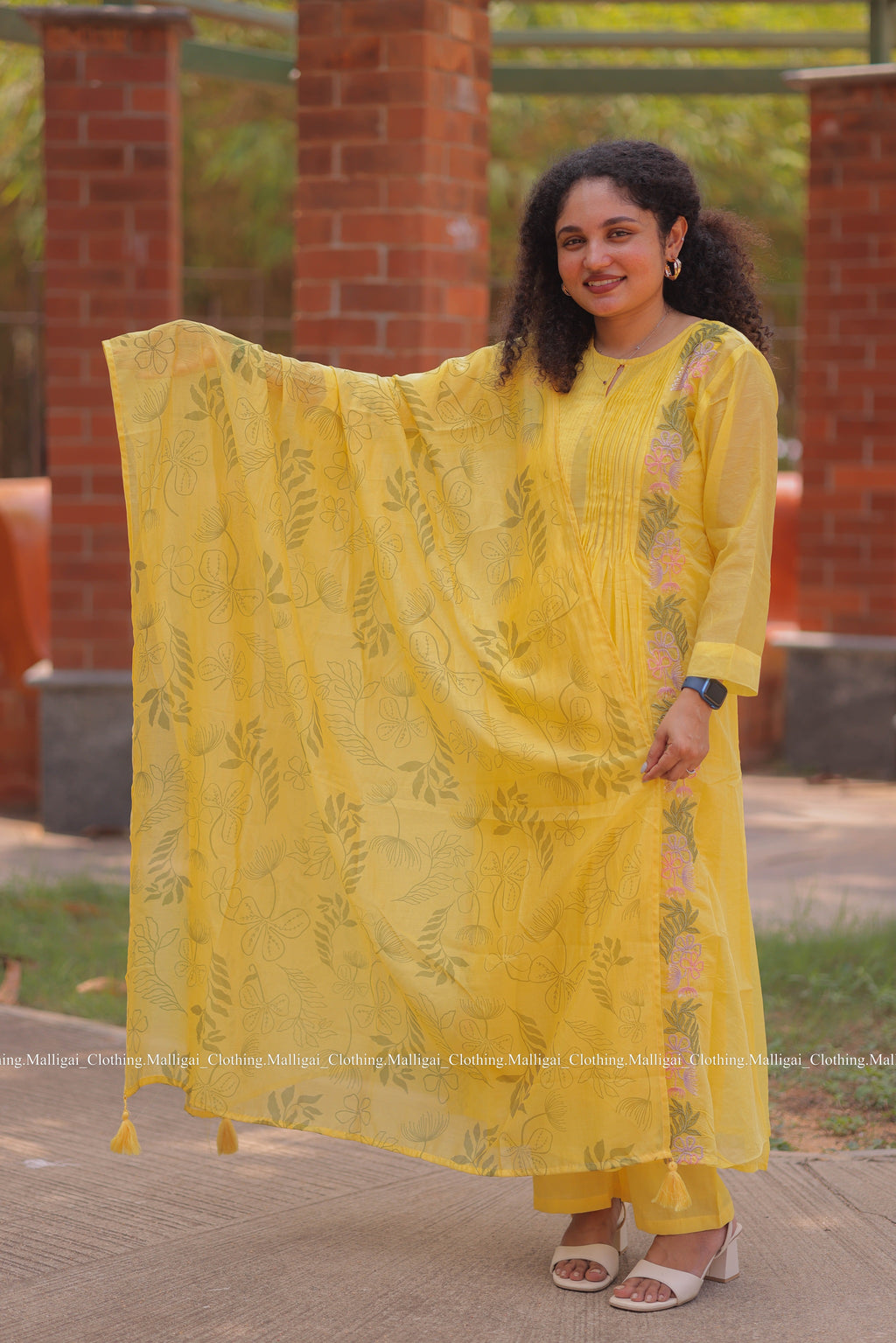 Chanderi Silk - 3 Piece Salwar Suit - Yellow