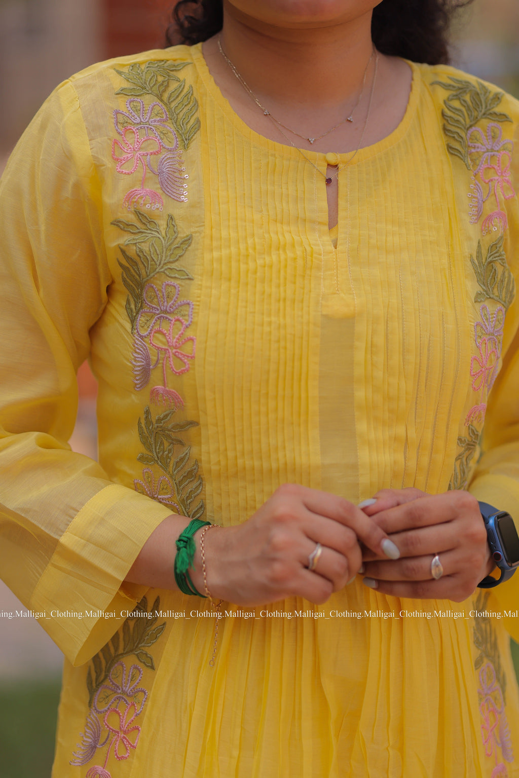 Chanderi Silk - 3 Piece Salwar Suit - Yellow